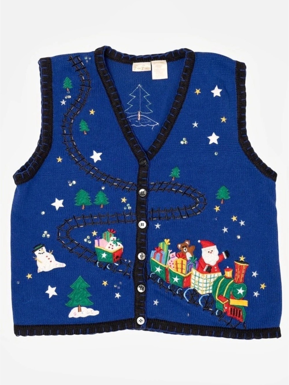 Bobbie Brooks Royal Blue Holiday Train Sweater Vest Blue Size 3X (22W/24W)
